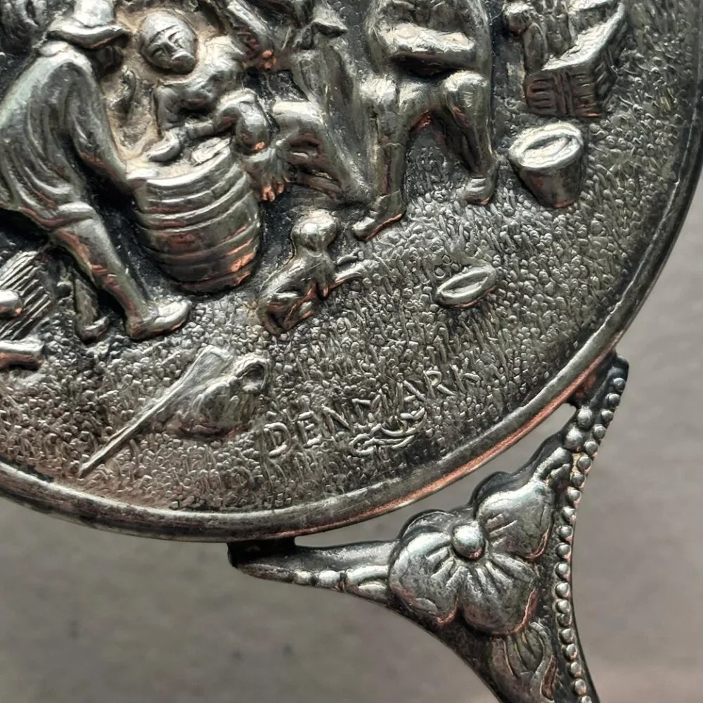 Vintage Hans Jensen Denmark Silver Plated Hand Mirror Repoussé Stamped Danish - Picture 13 of 13